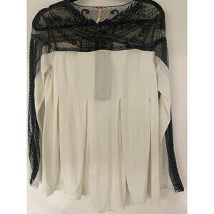 Free People Lace Top XS Ivory Long Sleeve Stretch Boho Fairy Oversized
